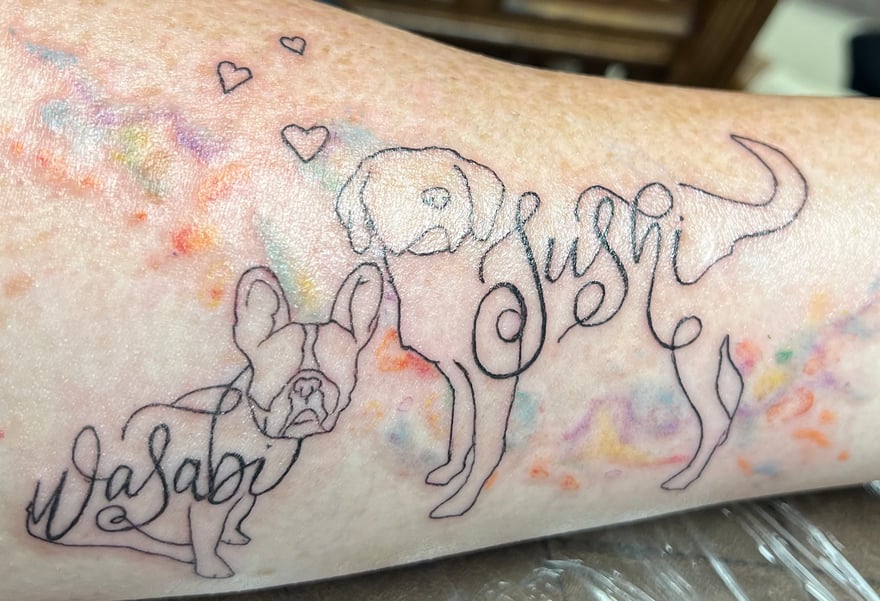 Custom calligraphy dog tattoo designs by Obsessive Colouring